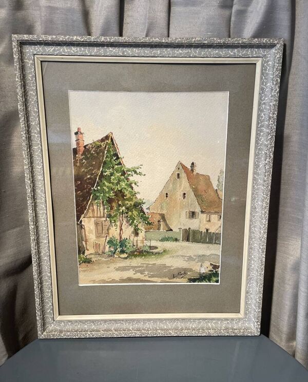 Aquarelle cour de ferme alsacienne lucien fuchs