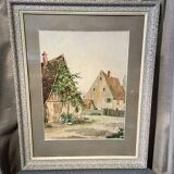 WATERCOLOR ALSACIAN FARMYARD LUCIEN FUCHS