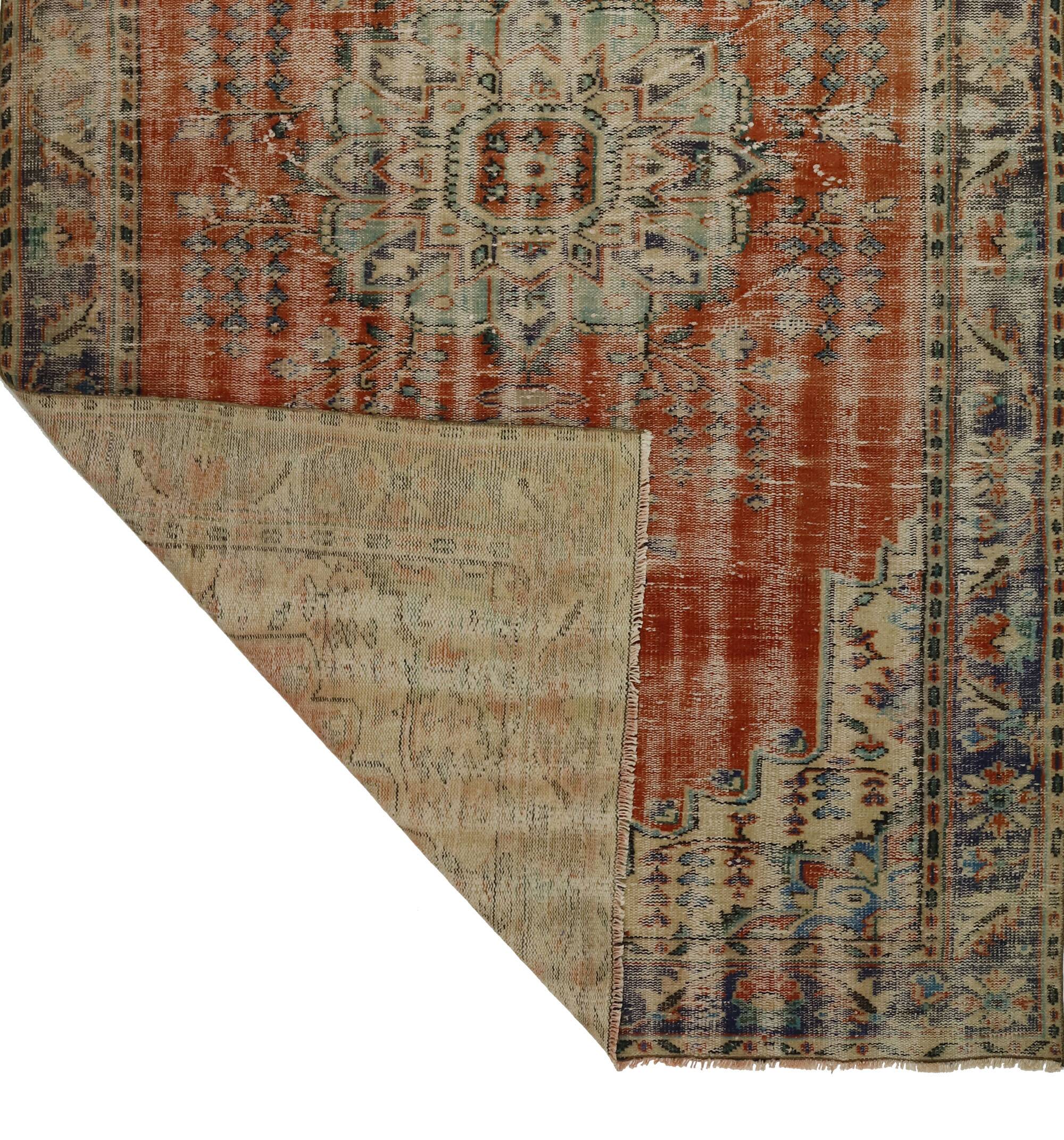 One-of-a-kind turkish handwoven vintage rug - rustic vintage charm 301x 184 cm