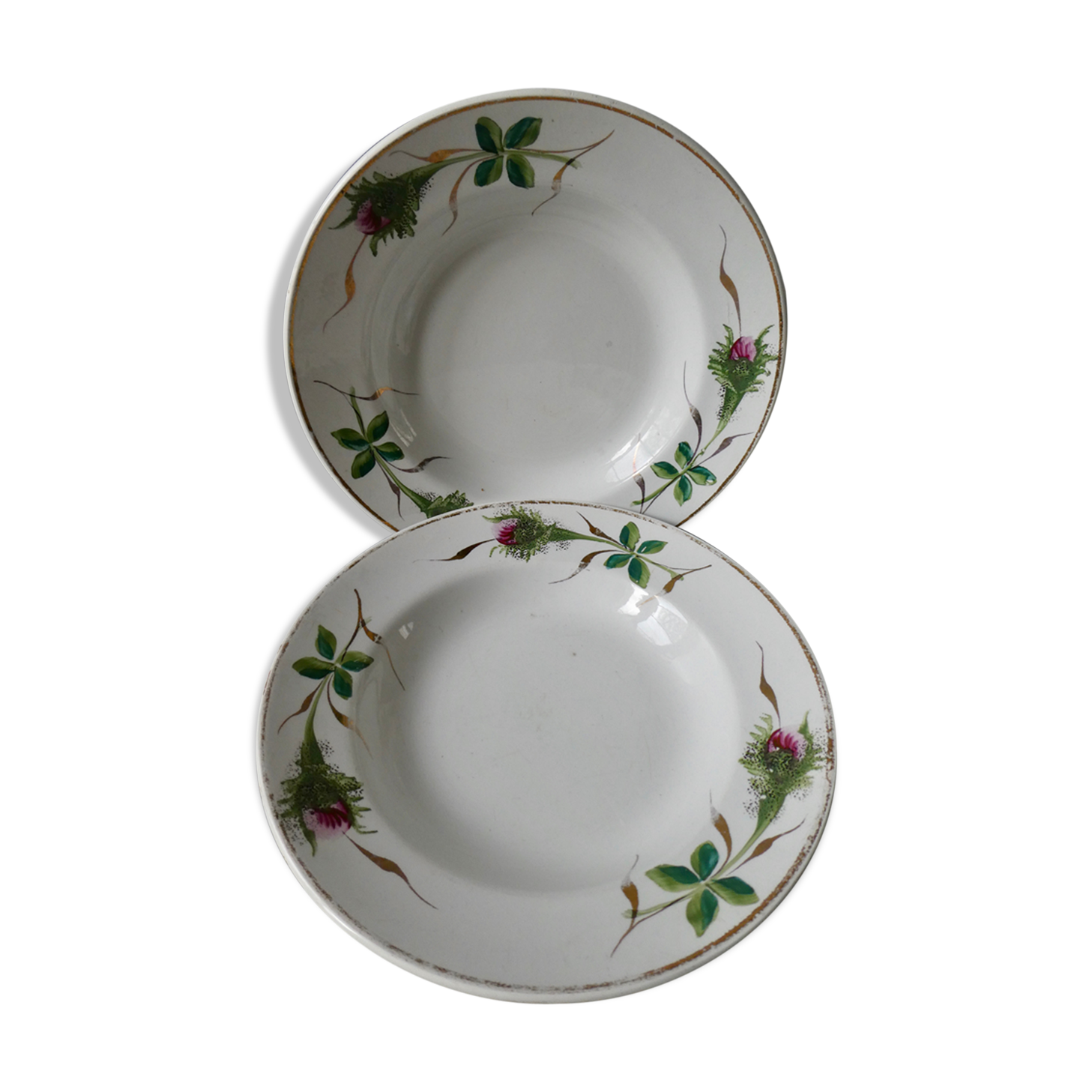 Lot of 2 hollow plates Moulin des Wolves, painted décor