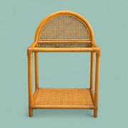 Dresser and its bedside table in rattan caning and vintage oak from the 1970s.
