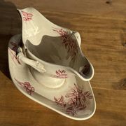 Saucier ancienne en faïence rose de Badonviller modèle Jasmin