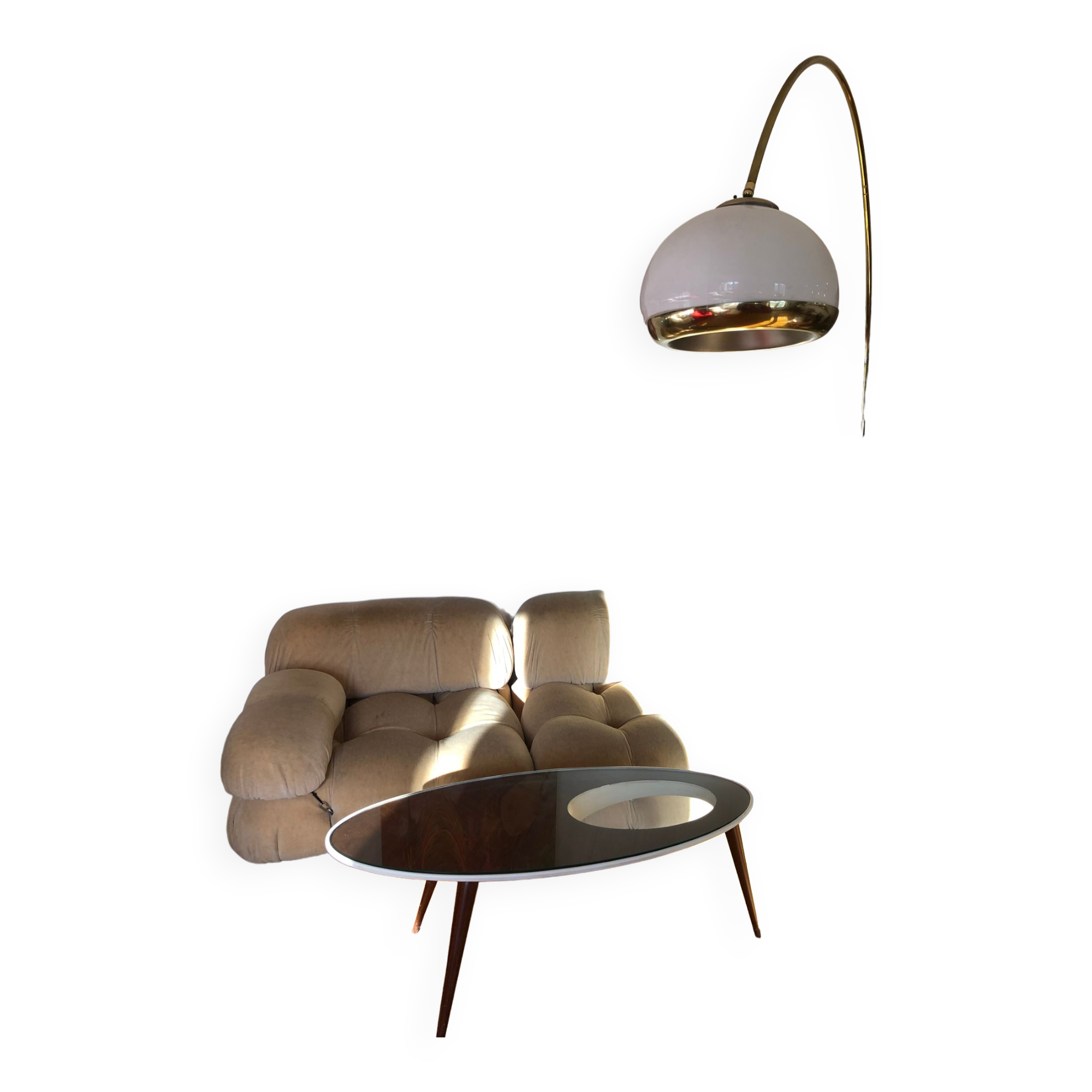 Arc floor lamp by Harvey Guzzini brass model