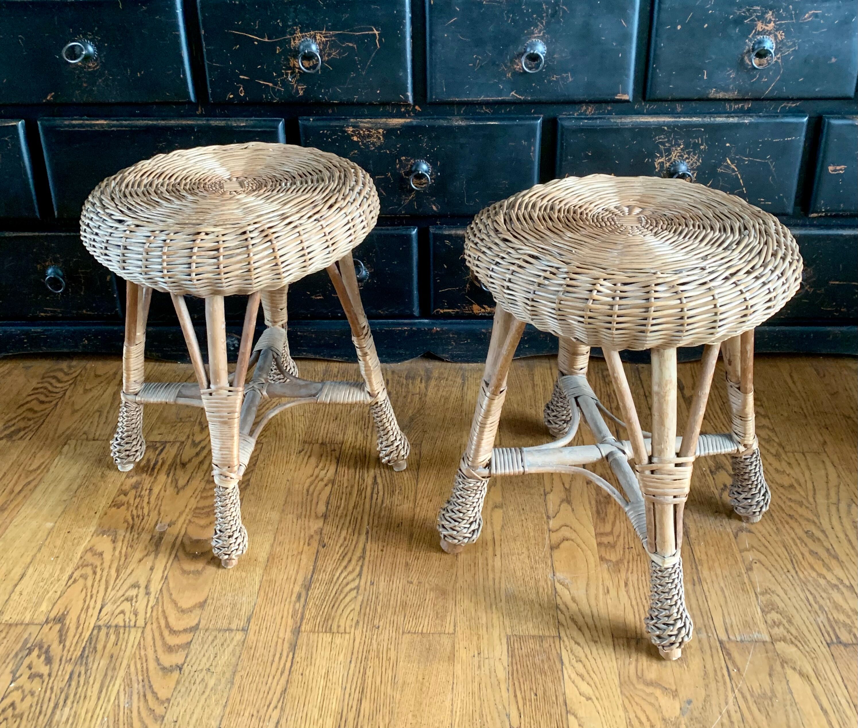Pair of vintage bamboo stools