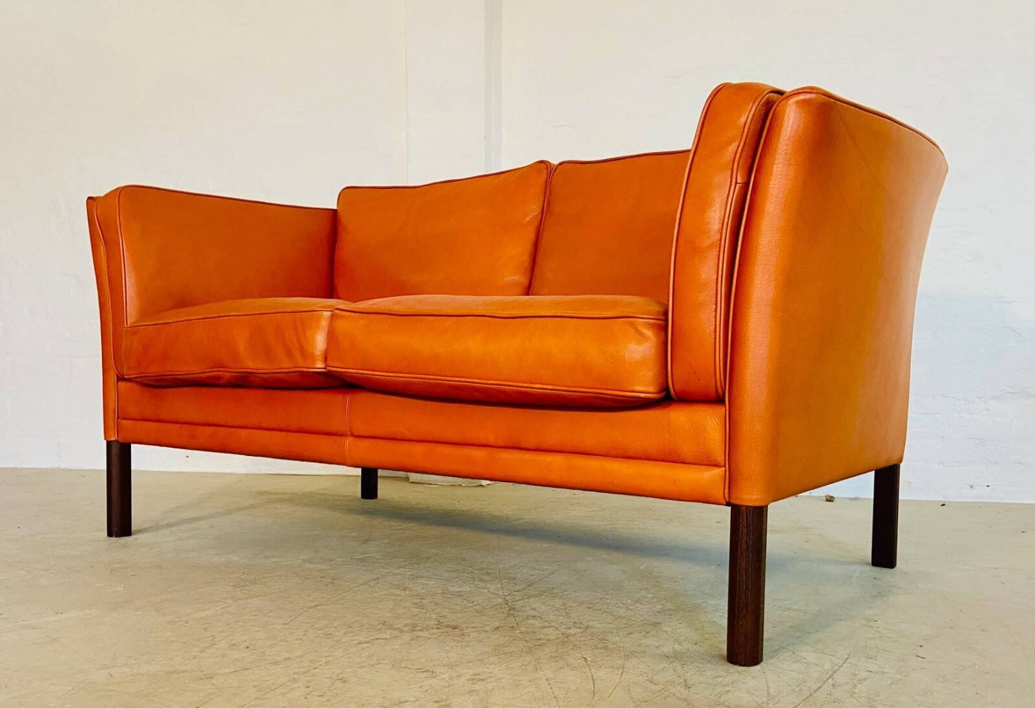 Vintage retro Danish Mogens Hansen 2 person cognac leather sofa