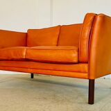 Canapé vintage rétro danois Mogens Hansen pour 2 personnes en cuir cognac