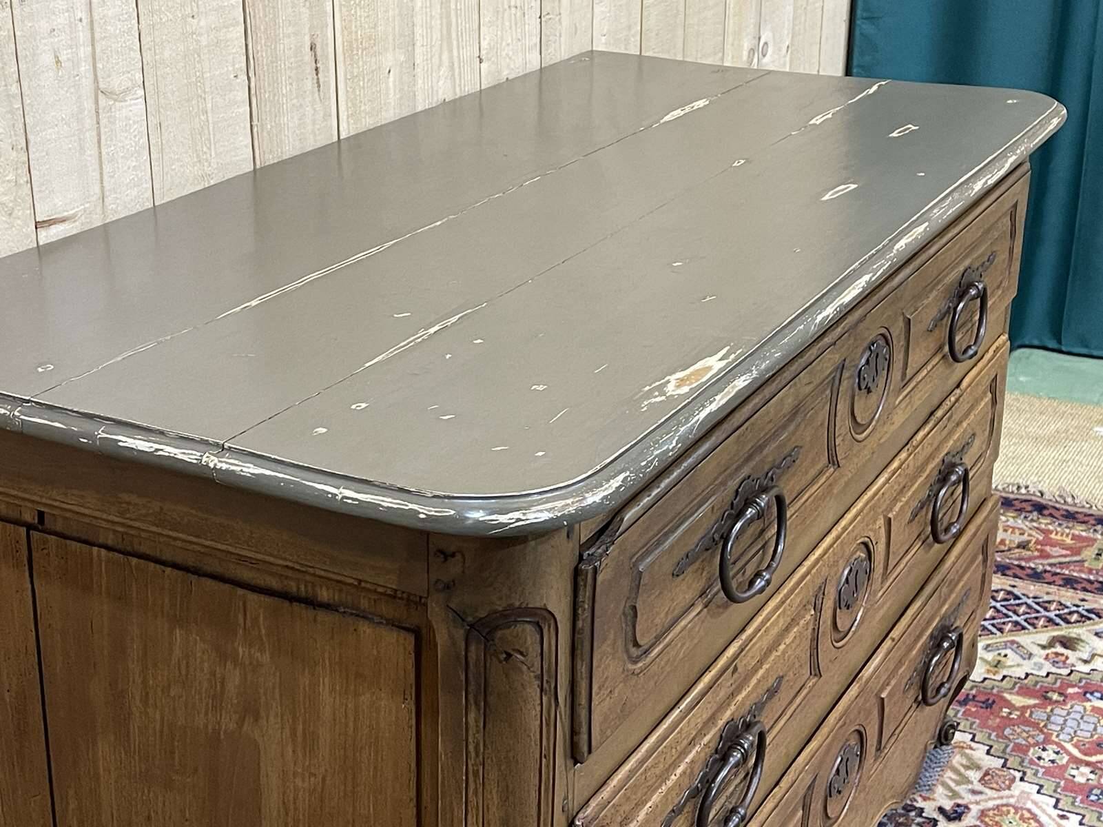 Louis XV XVIIIth century walnut commode with a grey patinated painted top.