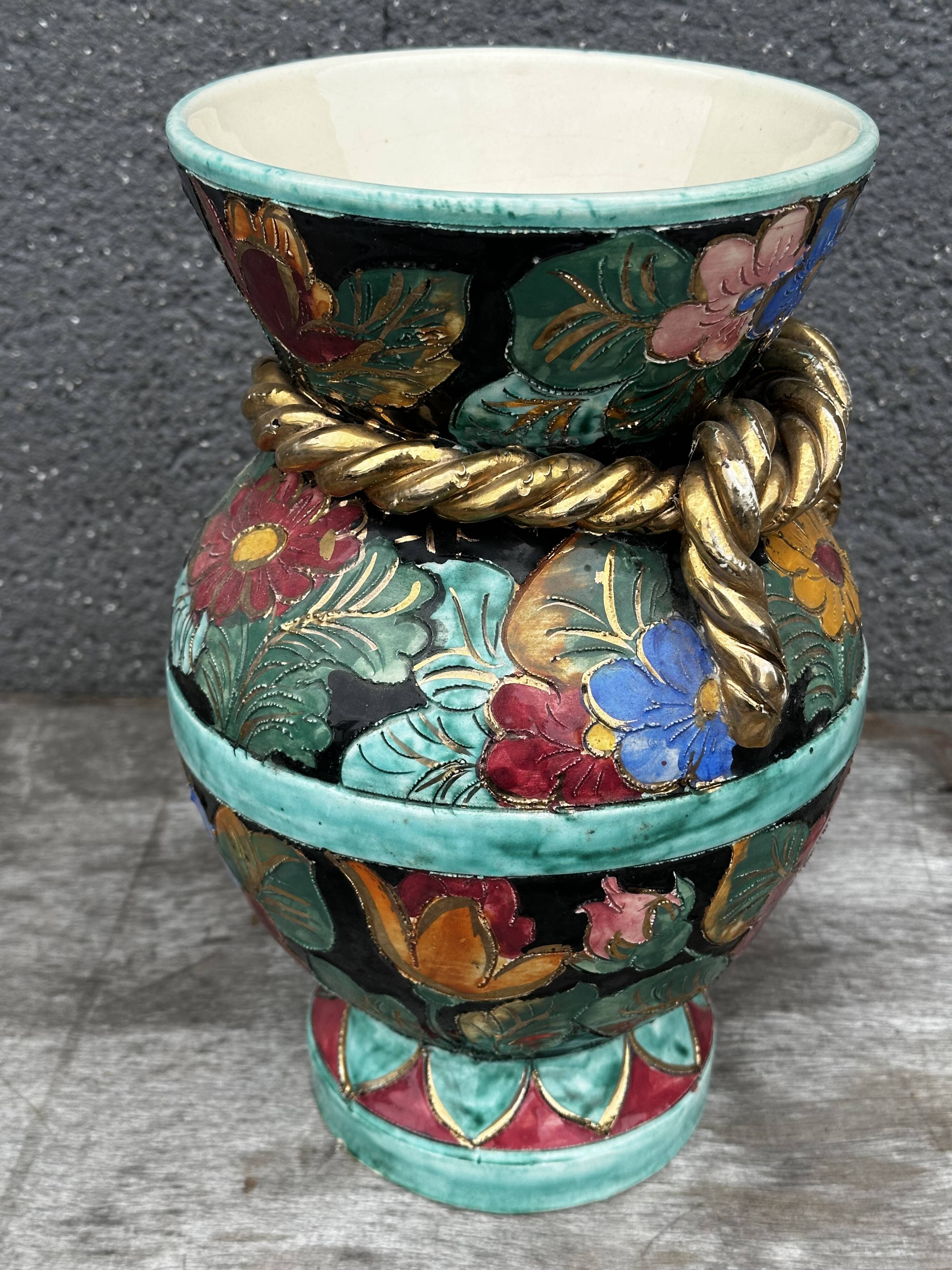 Vallauris vase signed JTF AC - Floral decoration - H 30 cm