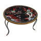 Table basse ronde décor japonisant oiseau fleurs