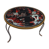 Round coffee table with Japanese bird and flower decor