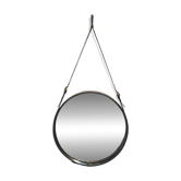 Jacques Adnet miroir circulaire cuir et laiton