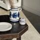 Small water butter dish in vintage earthenware with blue and orange floral patterns D10