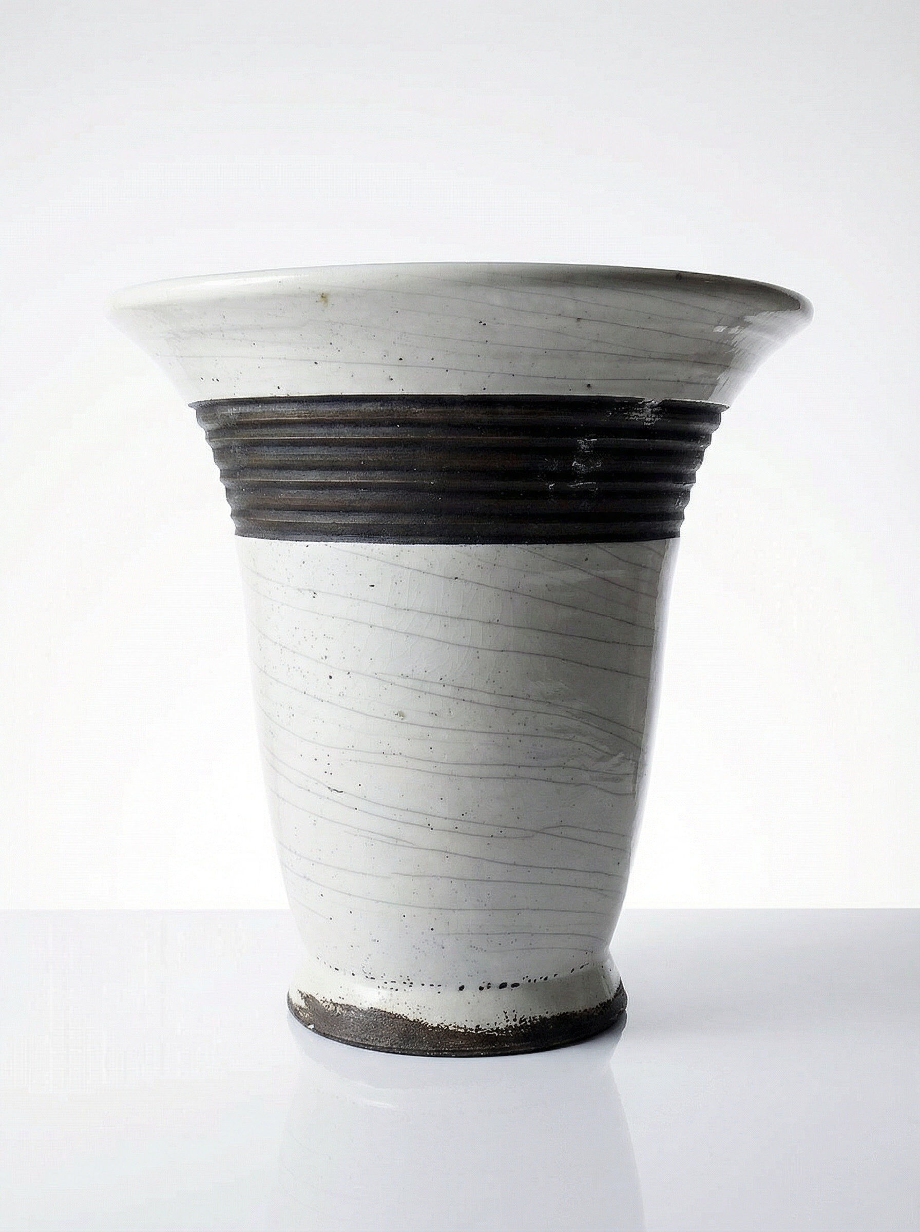 Large modern Raku lamp in beige and brown by Keramos Sèvres - René Hénon