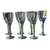 7 green blown glass bubble wine glasses