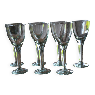 7 green blown glass bubble wine glasses