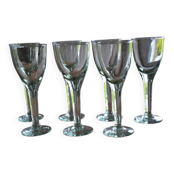 7 green blown glass bubble wine glasses