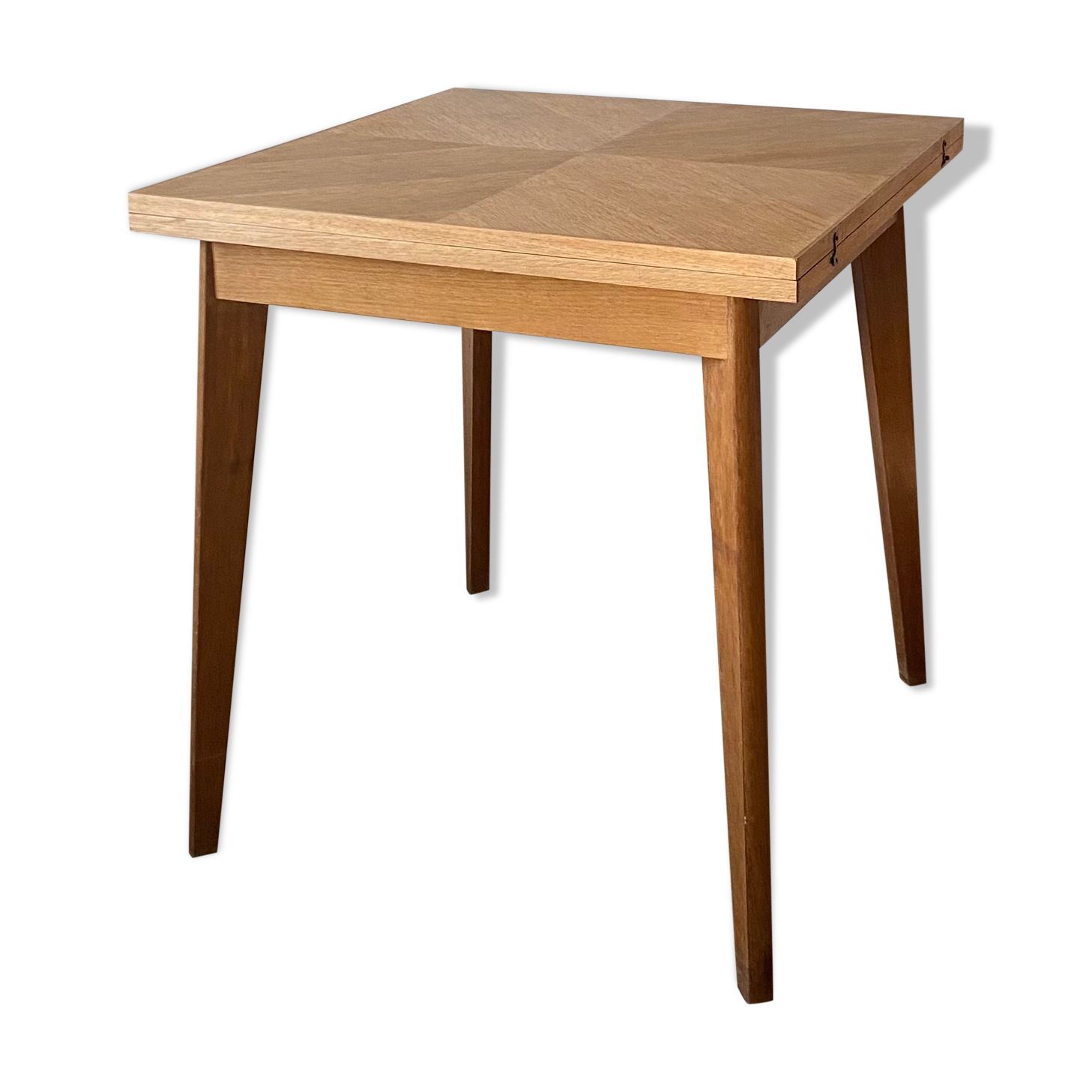 Table depliante carrée, pieds compas