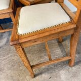 6 chaises en chêne et cuir blanc cassé