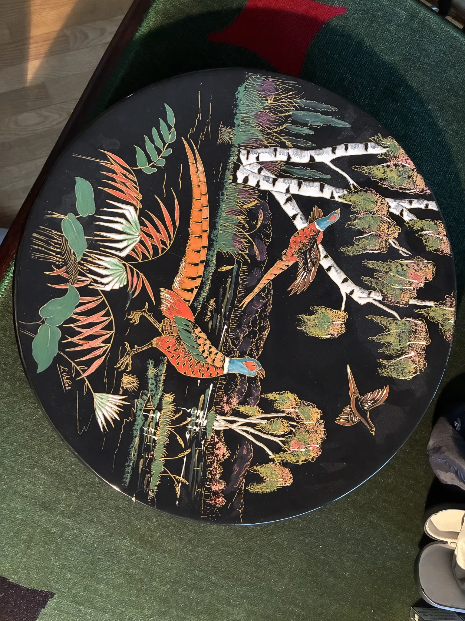 Plate from the Longwy Art workshop, numbered and signed L.Valenti.