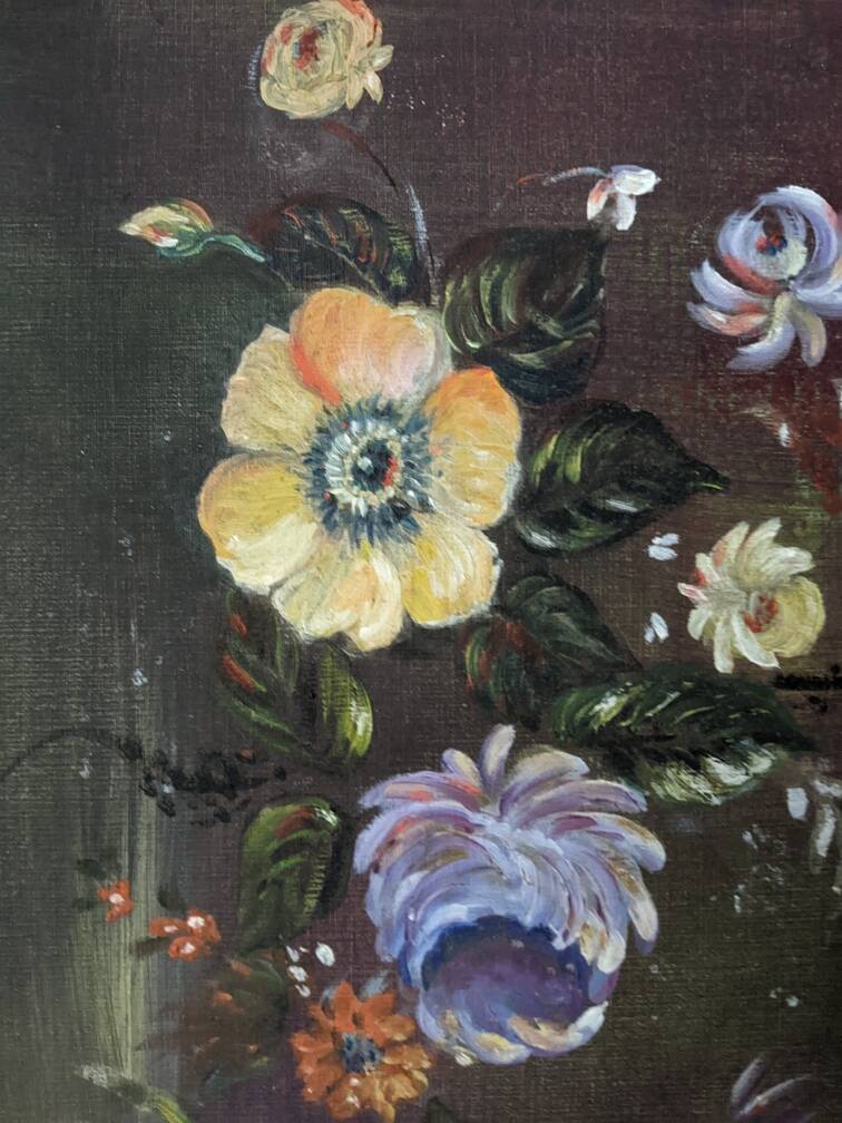 Acrylic painting on canvas, country decoration, bohemian flowers