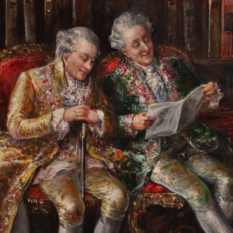Italian painting interior scene dated 1941