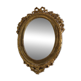 Antique oval mirror with gold leaf – Pediment with bow & floral motifs style