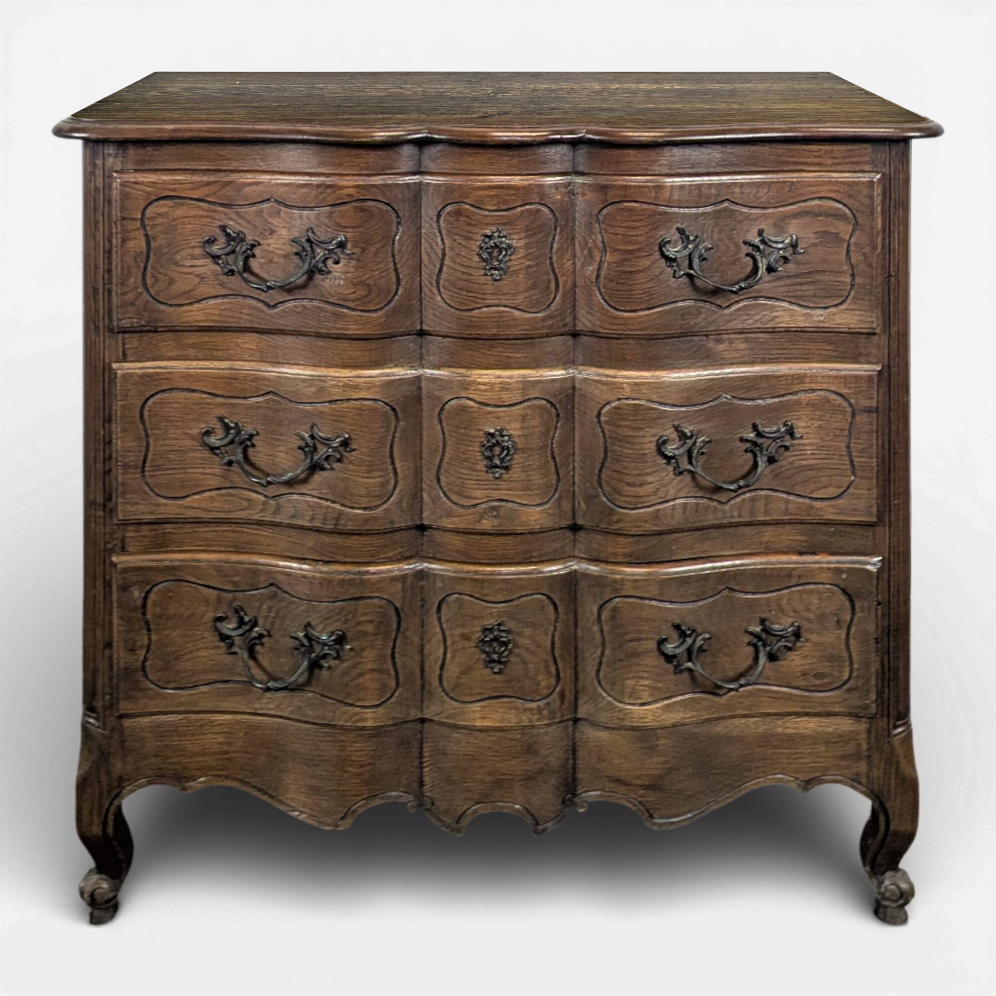 Commode arbalète de style Louis XV néo rustique en chêne