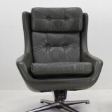 Midcentury Swivel Rocking Leather Armchair, Peem, Finland, 1970s
