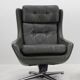Midcentury Swivel Rocking Leather Armchair, Peem, Finland, 1970s