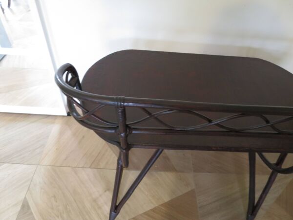 Vintage bureau d'enfant console bambou rotin bois courbé style Thonet années 80 acajou fonçé