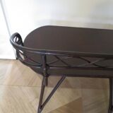 Vintage children's desk console bamboo rattan curved wood Thonet style 80s dark mahogany