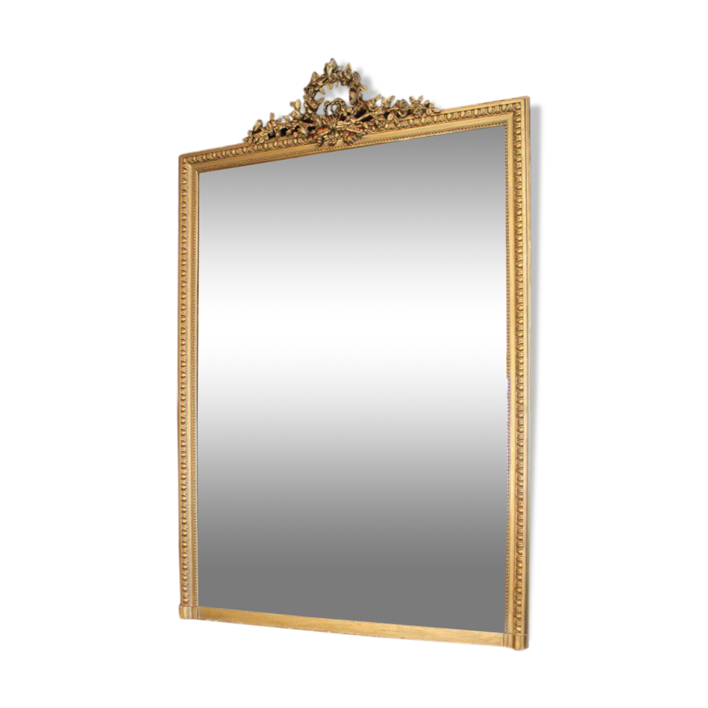 Mirror fireplace mirror with fronton floral decoration wrapped Louis XVI style 165x110cm