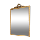 Miroir glace de cheminée à fronton décor floral enrubanné style Louis XVI 165x110cm