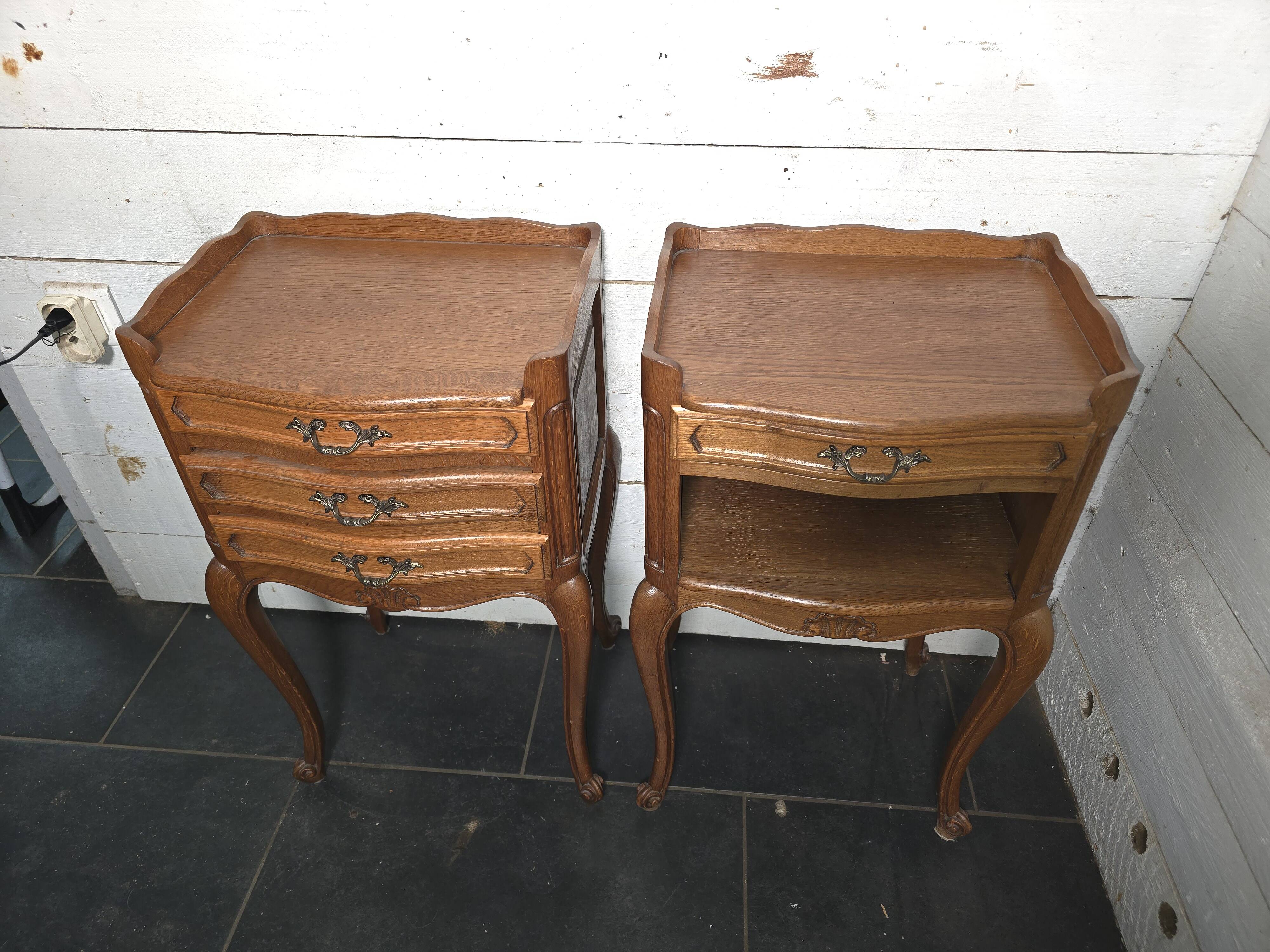 Pair of Louis XV style bedside tables in oak