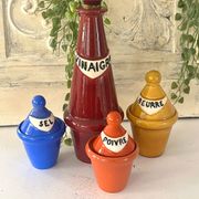 French 1950s ceramic vinaigrette set, Pol Chambost style