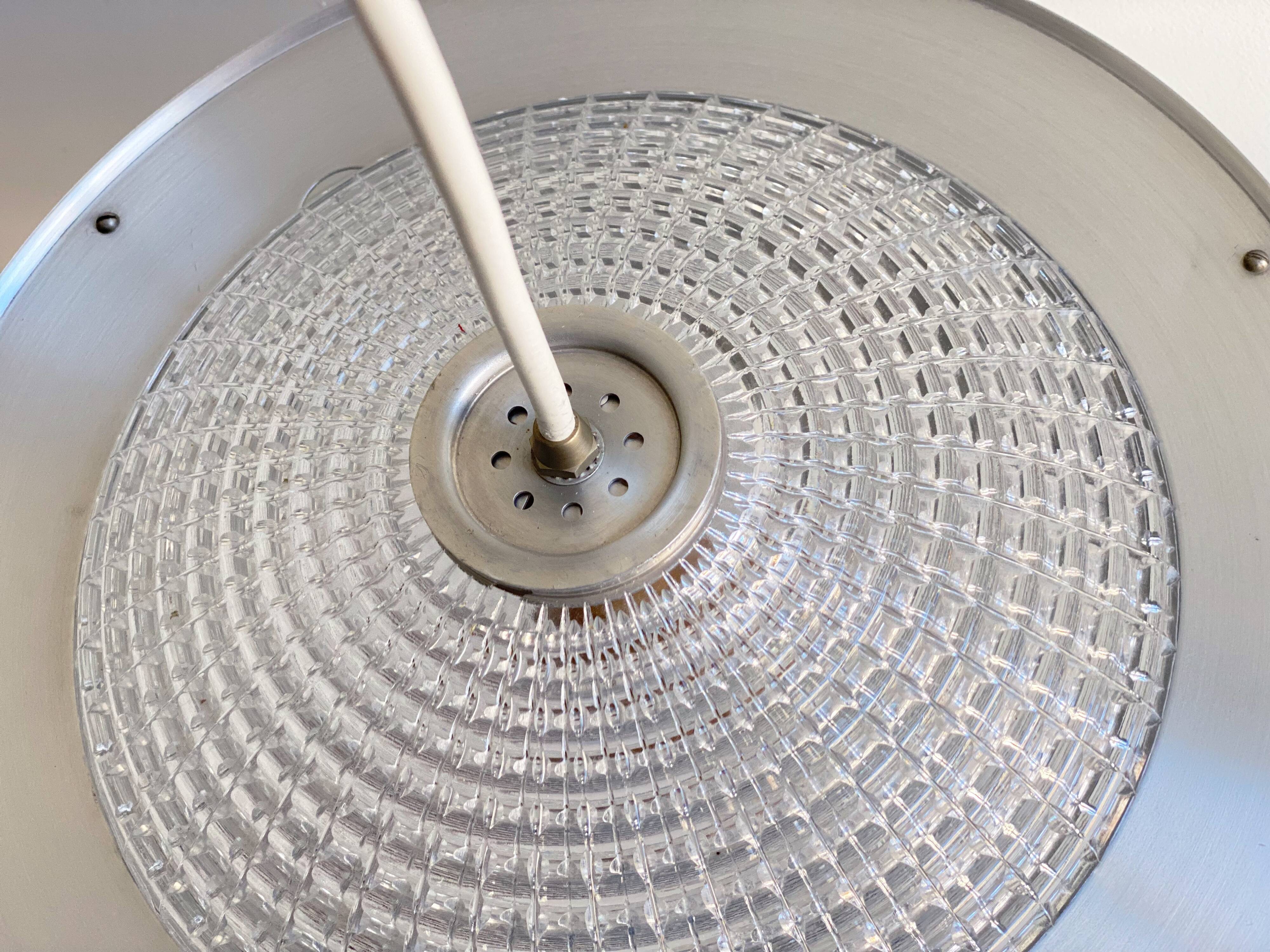 Vintage RAAK hanging lamp B-1044, aluminium and glass shade