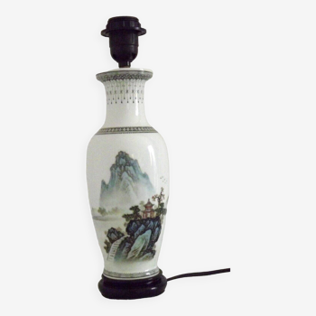 Unusual Vintage Japanese Vase Style Porcelain And Wood Table Lamp Base 4466