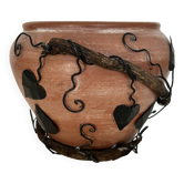 Cache-pot en fer forgé et bois