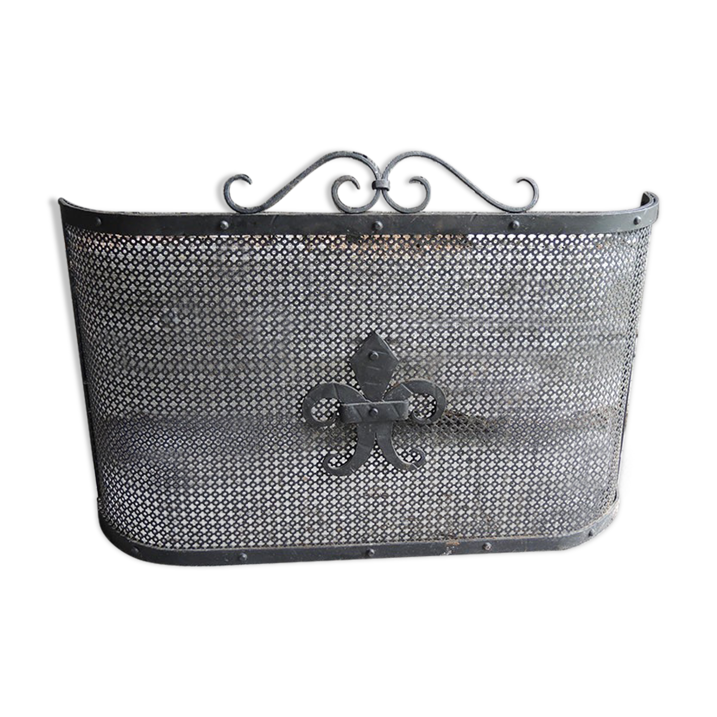 Old fire shield for fireplace fleur de lys
