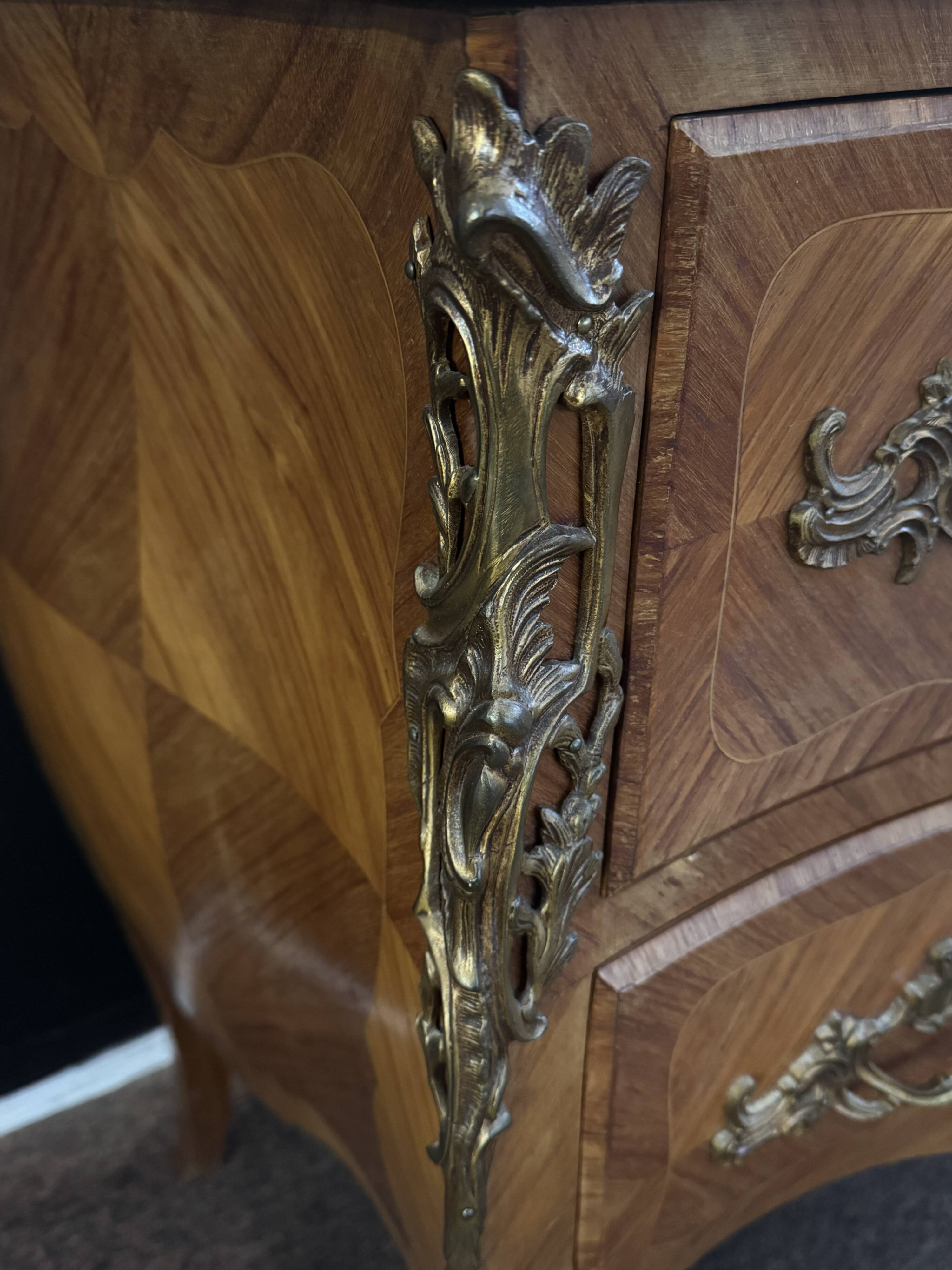 Curved marquetry commode – marble top