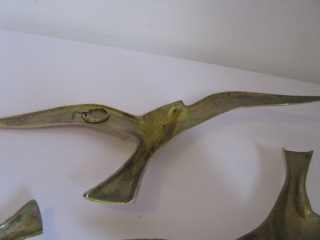 Wall Decoration Set 3 X Seagull / Swallow / Bird. Brass 70 / 80s