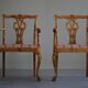 A pair of English Chippendale style armchairs in birch, 20th century, England.
