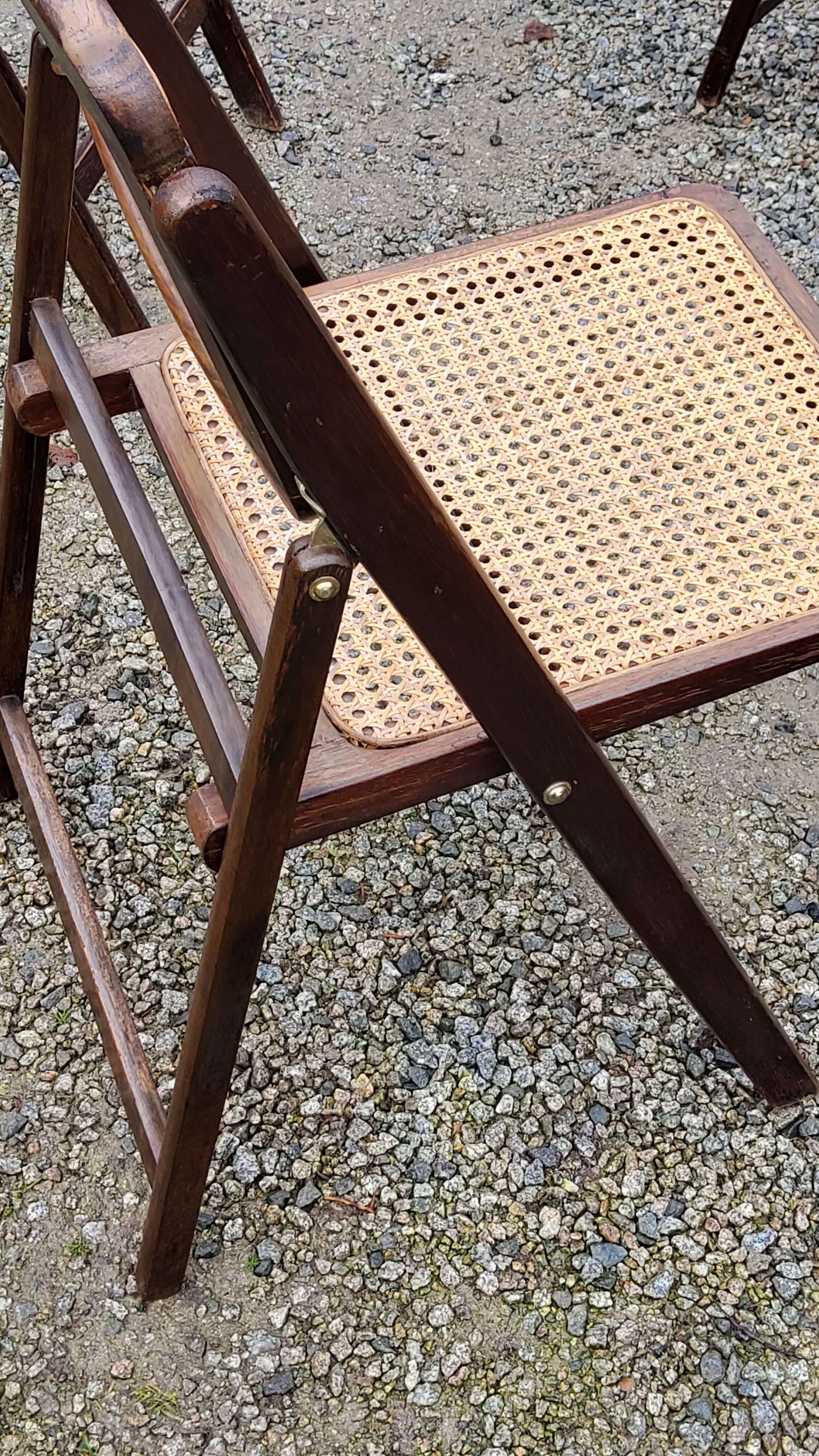 Set of 4 folding chairs wood and canning of the 70s