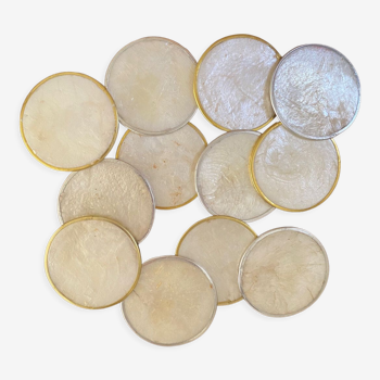 Set of 12 coasters in mother-of-pearl and gilded metal