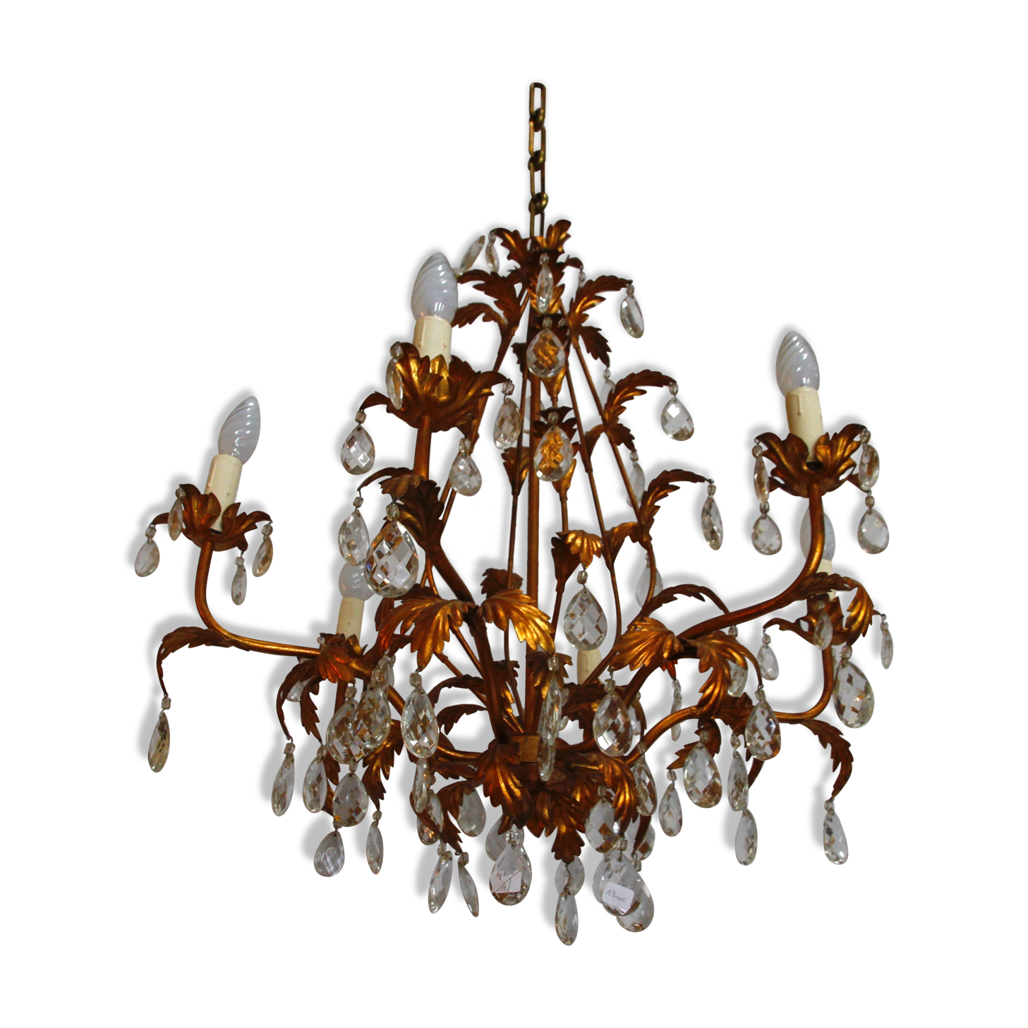 6-light bronze and Bohemian crystal chandelier, early 20th century