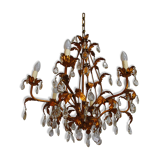 6-light bronze and Bohemian crystal chandelier, early 20th century