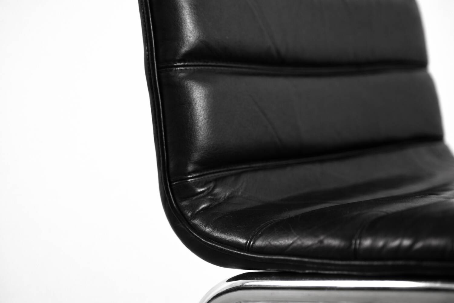 Vintage Mid-Century Minimalist Chrome and Black Leather Club Chairs