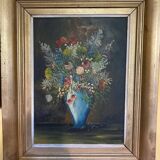 F. Domínguez, floral bodegones, 1945, oil on cardboard box, game of 2