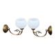 Pair of Napoleon III style brass and opaline wall lights