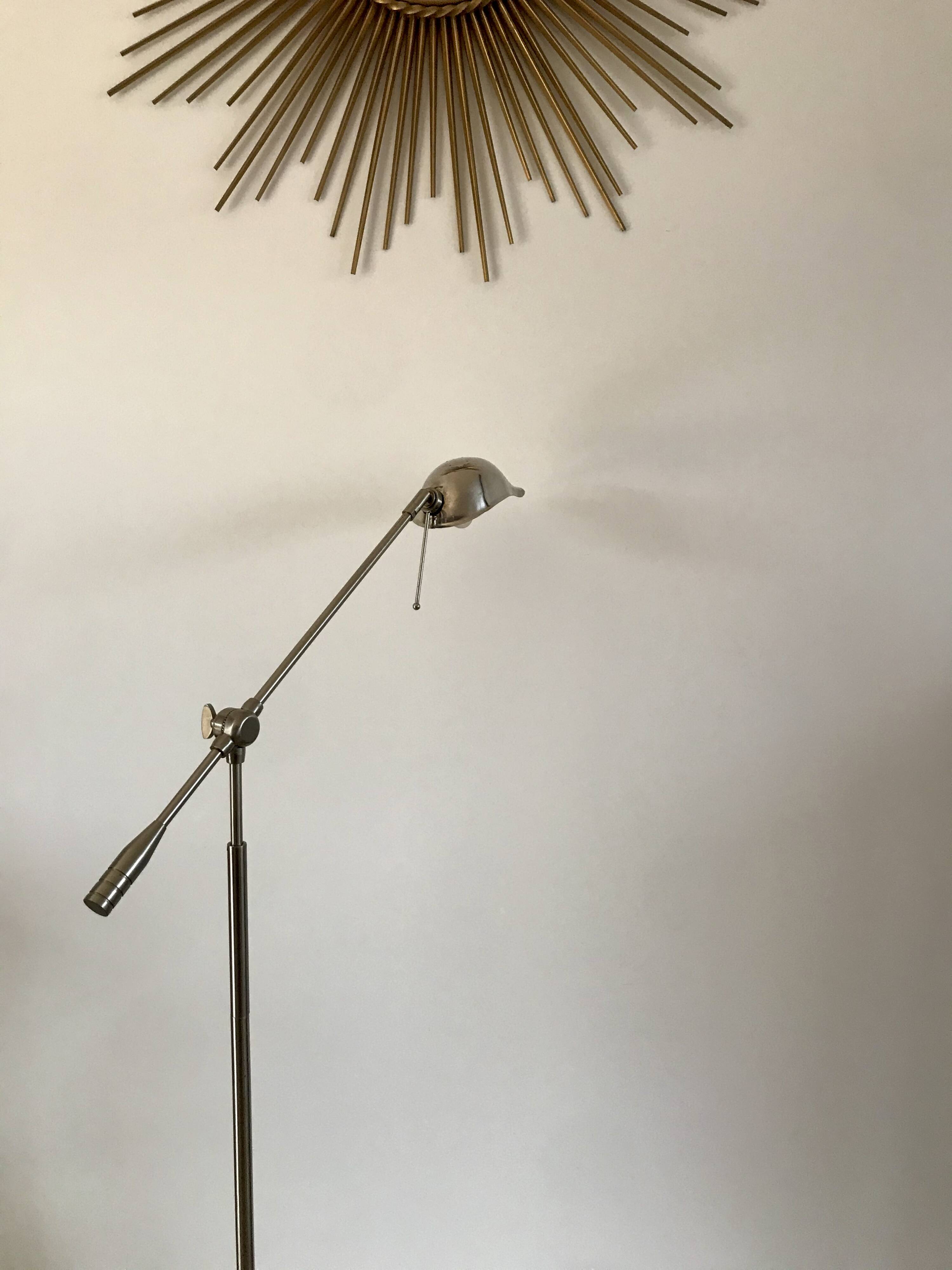 Pivoting brushed aluminum floor lamp from the 70s